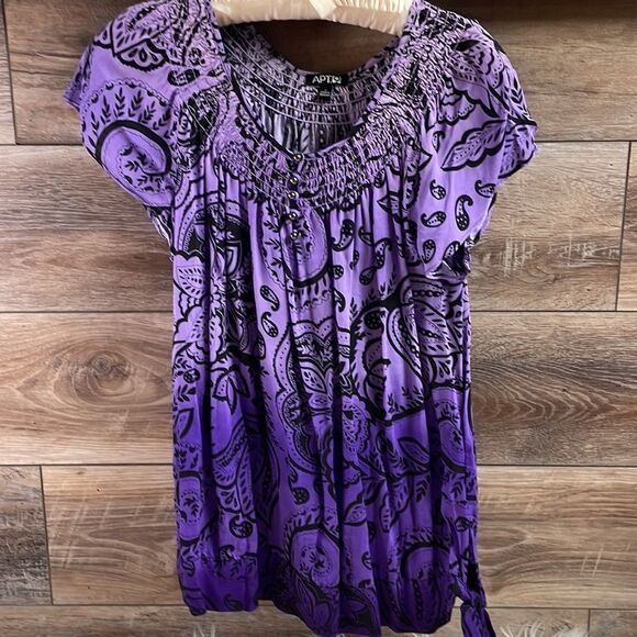 Apt 9 Ladies Scoop Neck Shirt Sleeve Blouse Top Small Purple Floral Paisley - Picture 2 of 7